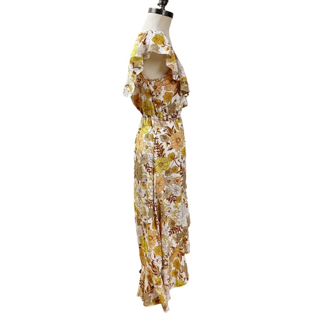 HINT OF BLUSH Tiered Floral Faux Wrap Maxi Dress SMALL Yellow Ruffle Romantic - Picture 10 of 11